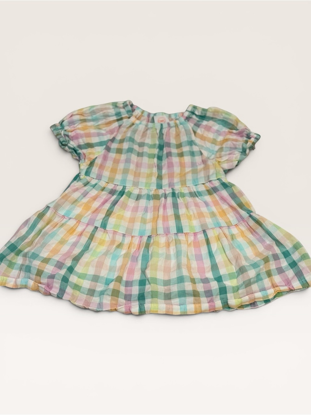 NWOT Wonder Nation Baby Girl Pastel Rainbow Plaid Tiered Dress 12M Spring
